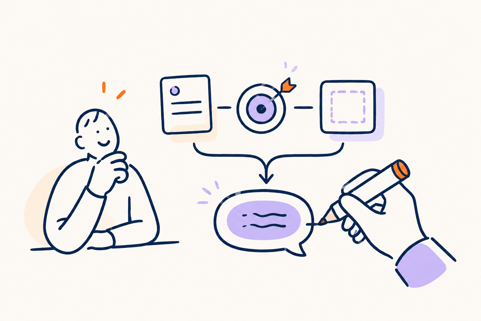 A person and a hand drawing context, a goal, boundaries, and a response into a clear AI conversation map