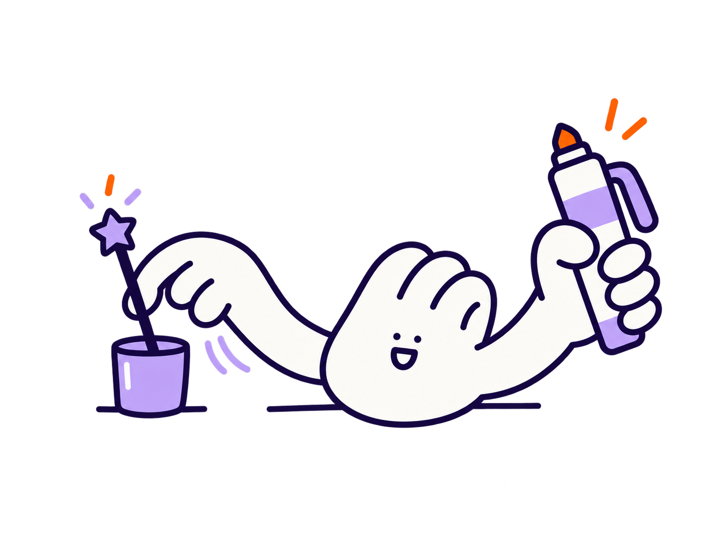 A friendly hand character puts down a magic wand and chooses a marker